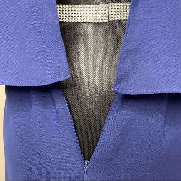 Saks Fifth Avenue Dress Halter High Low Sleeveless Chiffon Flowy Drapey Blue 6 - Picture 8 of 10